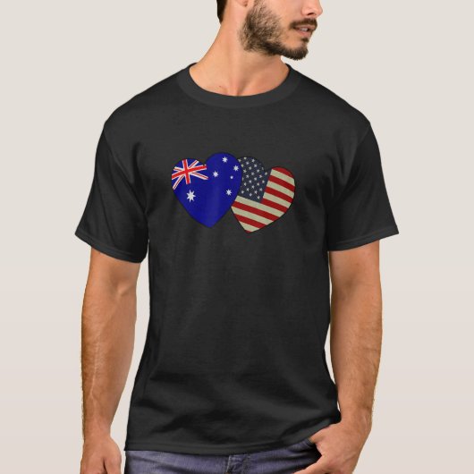 Australian American Couple Heart Love Flag Valenti Tシャツ (正面)