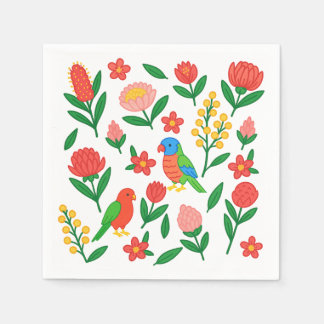 Australian Blooms & Birds Paper Napkin スタンダードカクテルナプキン