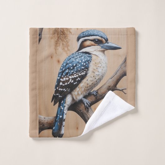 Australian Blue Kookaburra in a Tree Wildlife Art バスタオルセット (ウォッシュタオル)