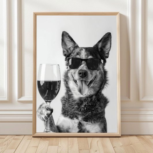 Australian Cattle Dog and Wine Wall Art, Black and ポスター