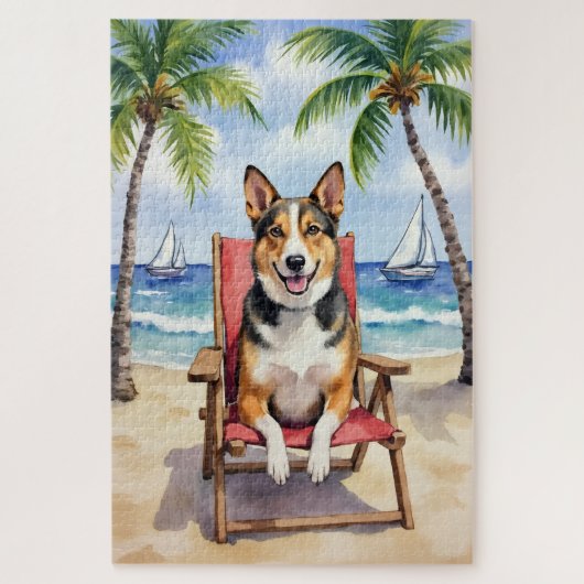Australian Cattle Dog Beach Scene ジグソーパズル (縦)