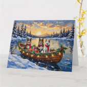 Australian Cattle Dog Christmas Boat Holiday カード (黄色い花)