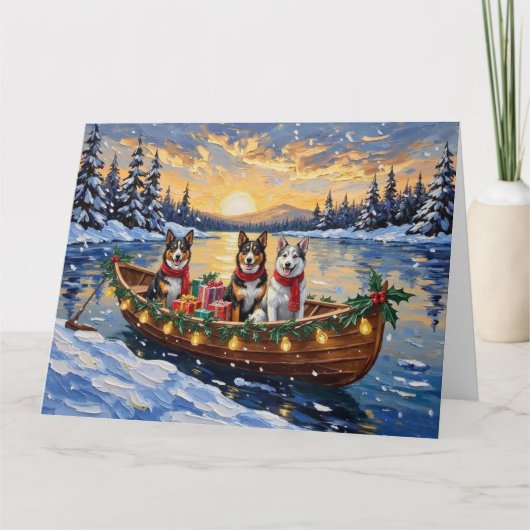 Australian Cattle Dog Christmas Boat Holiday カード (正面)