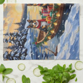 Australian Cattle Dog Christmas Boat Holiday キッチンタオル (折り畳み)