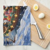 Australian Cattle Dog Christmas Boat Holiday キッチンタオル (四つ折り)