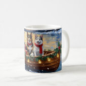 Australian Cattle Dog Christmas Boat Holiday コーヒーマグカップ (正面右)