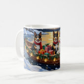 Australian Cattle Dog Christmas Boat Holiday コーヒーマグカップ (正面左)