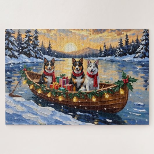 Australian Cattle Dog Christmas Boat Holiday ジグソーパズル (横)