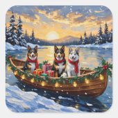 Australian Cattle Dog Christmas Boat Holiday スクエアシール (正面)