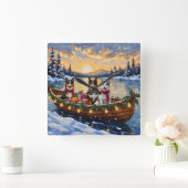 Australian Cattle Dog Christmas Boat Holiday スクエア壁時計 (ホーム)