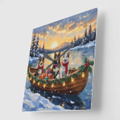Australian Cattle Dog Christmas Boat Holiday スクエア壁時計 (傾斜)