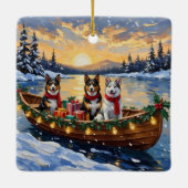Australian Cattle Dog Christmas Boat Holiday セラミックオーナメント (裏面)