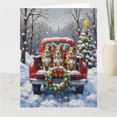 Australian Cattle Dog Christmas Red Truck Holiday カード (正面)