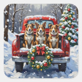 Australian Cattle Dog Christmas Red Truck Holiday スクエアシール (正面)