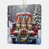 Australian Cattle Dog Christmas Red Truck Holiday セラミックオーナメント (左)
