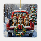 Australian Cattle Dog Christmas Red Truck Holiday セラミックオーナメント (裏面)