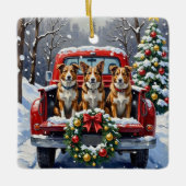 Australian Cattle Dog Christmas Red Truck Holiday セラミックオーナメント (正面)