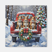Australian Cattle Dog Christmas Red Truck Holiday マグネット (正面)