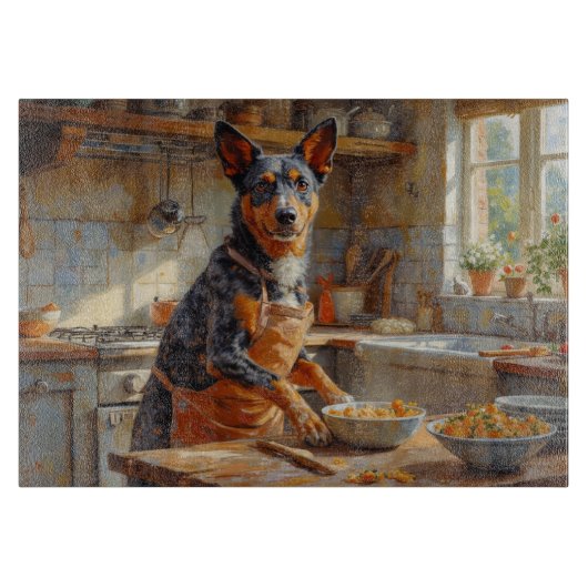 Australian Cattle Dog Cooking in Kitchen カッティングボード (正面)