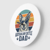 Australian Cattle Dog Dad Vintage Sunset Shirt_1 ラージ壁時計 (傾斜)