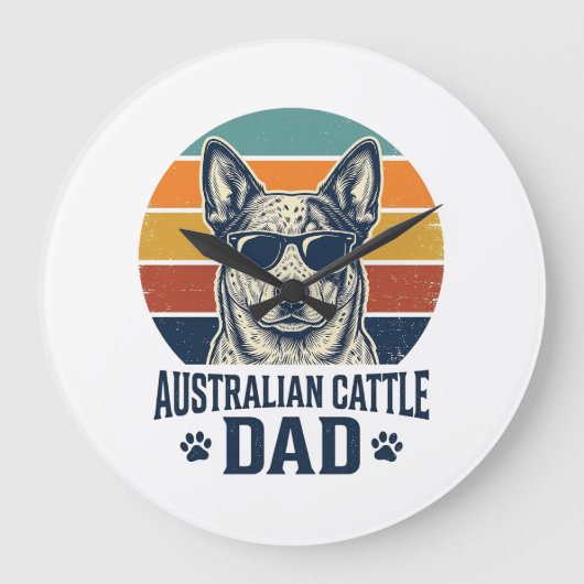 Australian Cattle Dog Dad Vintage Sunset Shirt_1 ラージ壁時計 (正面)
