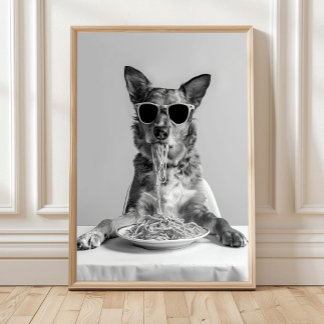 Australian Cattle Dog Eating Pasta Print: Spaghett ポスター