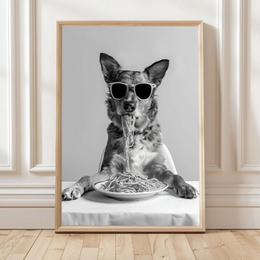 Australian Cattle Dog Eating Pasta Print: Spaghett ポスター