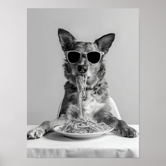 Australian Cattle Dog Eating Pasta Print: Spaghett ポスター (正面)