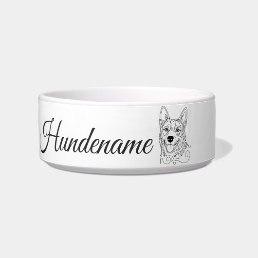 Australian Cattle Dog Line Art personalized bowl ボウル (正面)