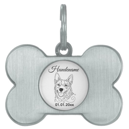 Australian Cattle Dog Line Art Personalized Tag ペットネームタグ (正面)