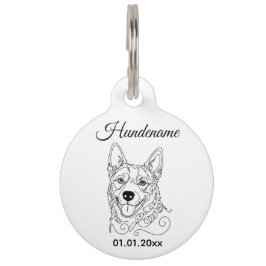 Australian Cattle Dog Line Art Personalized Tag ペット ネームタグ