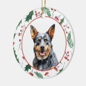 Australian Cattle Dog Red Berry Holly Border セラミックオーナメント (左)