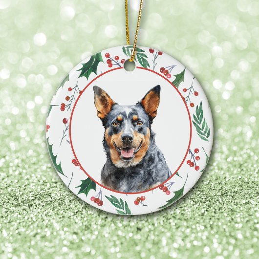 Australian Cattle Dog Red Berry Holly Border セラミックオーナメント