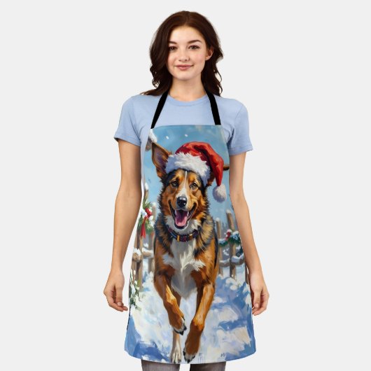 Australian Cattle Dog Red Heeler Christmas エプロン (着用した状態)