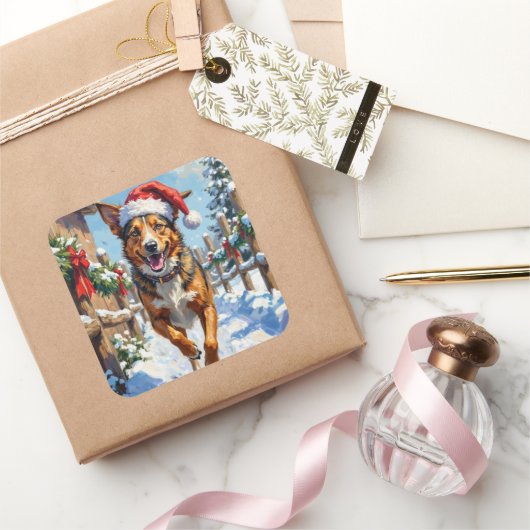 Australian Cattle Dog Red Heeler Christmas スクエアシール (ギフト)