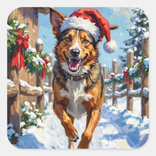 Australian Cattle Dog Red Heeler Christmas スクエアシール (正面)