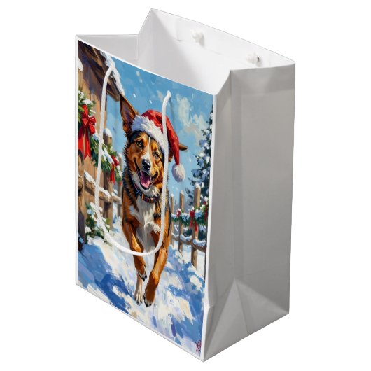 Australian Cattle Dog Red Heeler Christmas ミディアムペーパーバッグ (正面アングル)