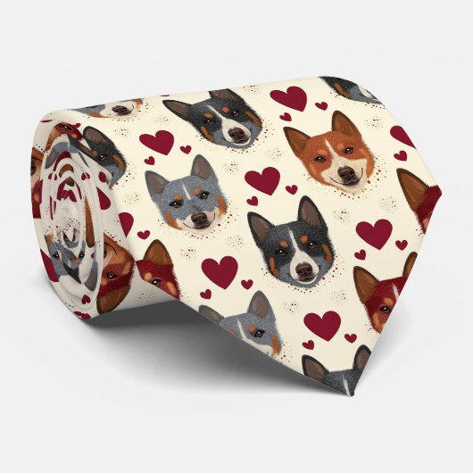 Australian Cattle Dog Valentine Hearts Pattern Dog ネクタイ (ロール)