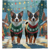 Australian Cattle Dogs Christmas Snow Holiday シャワーカーテン (正面)