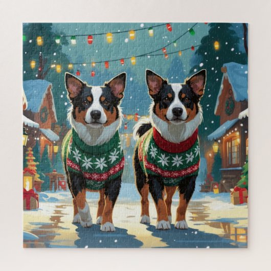 Australian Cattle Dogs Christmas Snow Holiday ジグソーパズル (縦)