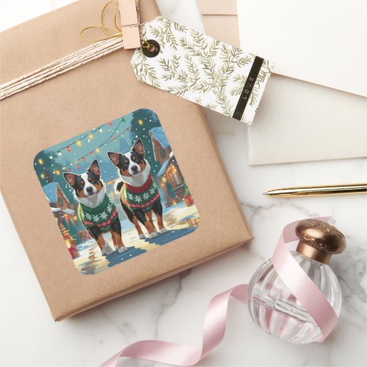 Australian Cattle Dogs Christmas Snow Holiday スクエアシール (ギフト)