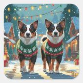 Australian Cattle Dogs Christmas Snow Holiday スクエアシール (正面)