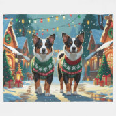 Australian Cattle Dogs Christmas Snow Holiday フリースブランケット (正面(横))