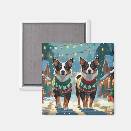 Australian Cattle Dogs Christmas Snow Holiday マグネット (正面/裏面)