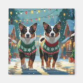 Australian Cattle Dogs Christmas Snow Holiday マグネット (正面)
