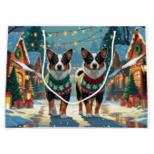 Australian Cattle Dogs Christmas Snow Holiday ラージペーパーバッグ (正面)