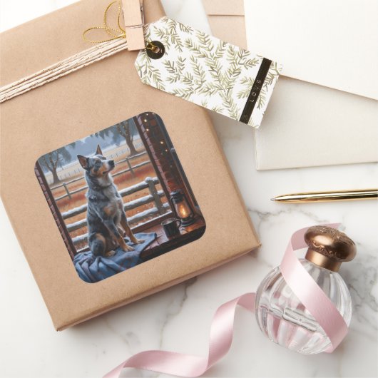 Australian Cattle With Christmas Lights Holiday スクエアシール (ギフト)