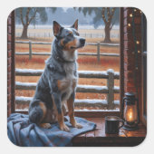 Australian Cattle With Christmas Lights Holiday スクエアシール (正面)