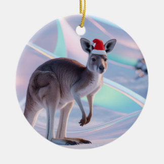 Australian Christmas Kangaroo + Santa Hat Holiday セラミックオーナメント