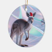 Australian Christmas Kangaroo + Santa Hat Holiday セラミックオーナメント (左)